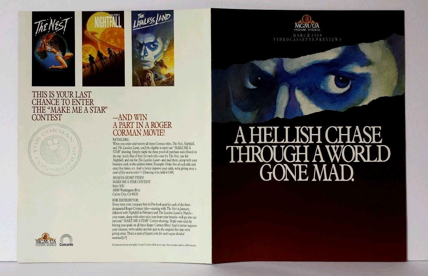 1989 The Lawless Land Videocassette Previews MGM/UA Concorde Horror Advertising
