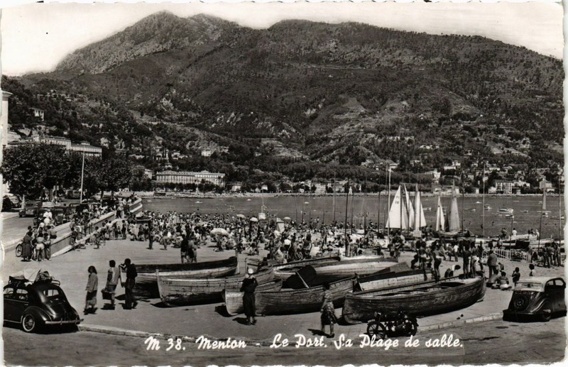 Cpa Menton- Le Port, La Plage De Sable France (1004498)