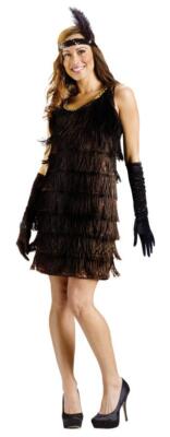 ADULT 20'S FLAPPER BLACK FRINGED DRESS & HEADBAND COSTUME M/L FW122294