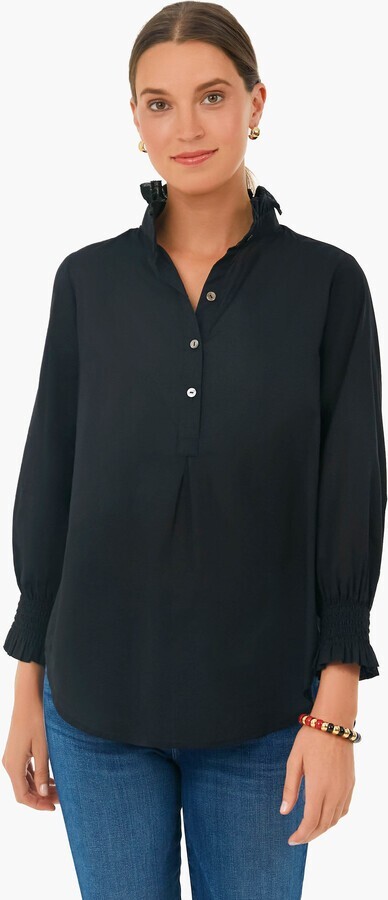 Tuckernuck The Teagan Popover Top Women's XS Black Rounded Hem Button Closure - Picture 1 of 13