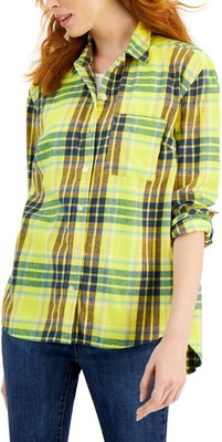 

STYLE - COMPANY Женский желтый клетчатый топ с воротником и манжетами на рукавах Petites