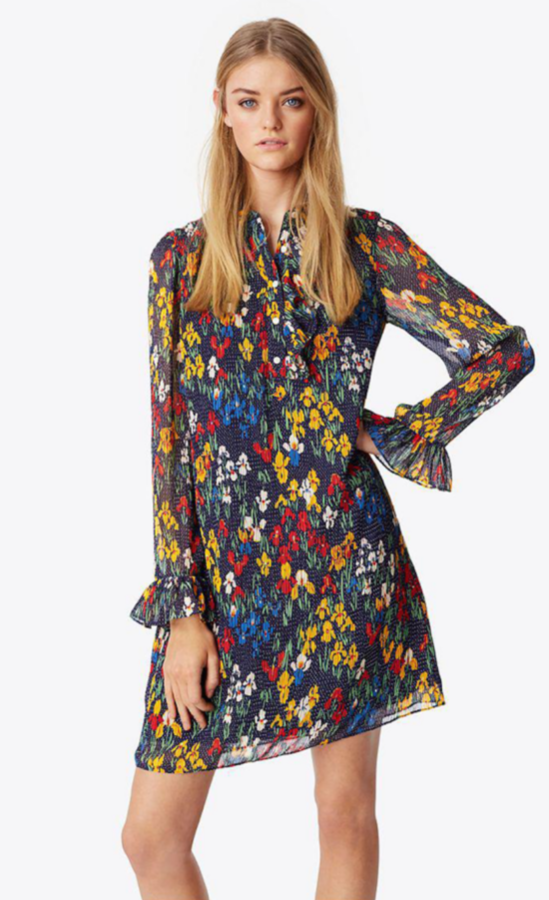 

TORY BURCH Iris Garden Темно-синее платье-туника с цветочным принтом LIVIA  M, Multicolor, Livia