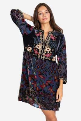 Pre-owned Johnny Was Clara Gweneth Burnout Tunic Dress Top Embroidered Floral Pre Sale In Blue