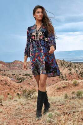 Pre-owned Johnny Was Clara Gweneth Burnout Tunic Dress Top Embroidered Floral Pre Sale In Blue