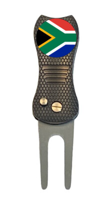 South Africa Flag Golf Ball Marker + Premium Switchblade Divot Tool