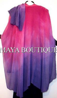 Pre-owned Maya Matazaro Hand Dyed  Silk Chiffon Cape Ruana Caftan Wrap Magenta Purple Ombre In Pink