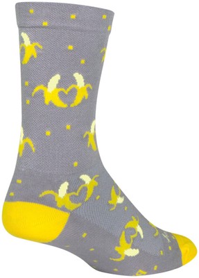 SockGuy Bananas Crew Sock - 6'', Small/Medium Stretch-To-Fit Sizing System