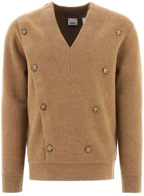 Pre-owned Burberry Men's Double-breasted V-neck Jumper In Beige