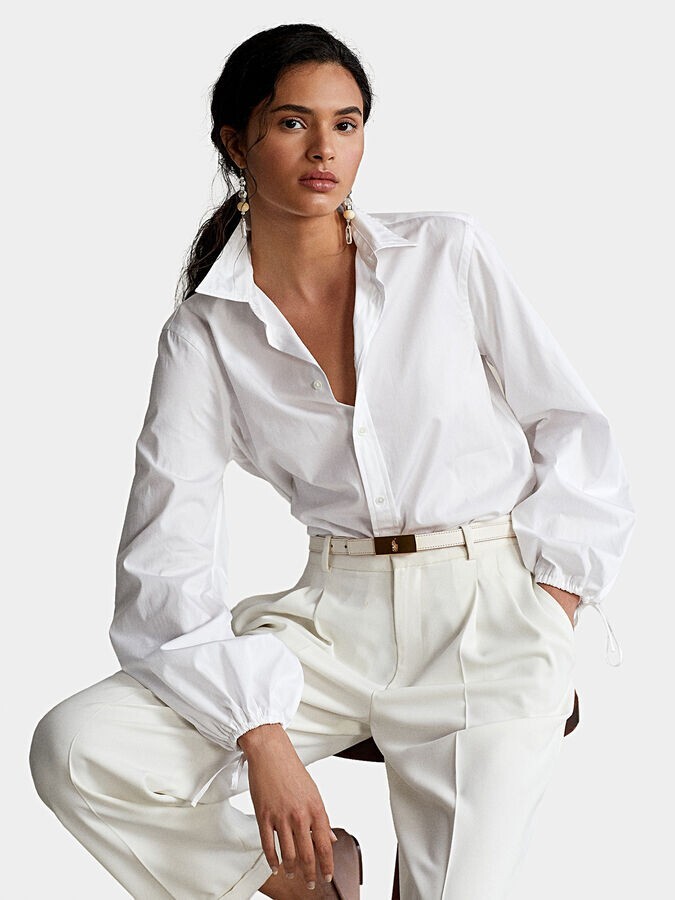 

POLO RALPH LAUREN Белая рубашка из хлопкового поплина с длинными рукавами и манжетами на шнурке  NWD, Белый