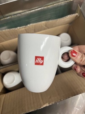 Illy Logo Classic Collection White Porcelain Coffee Mug Cup 2pc set 8oz Italy