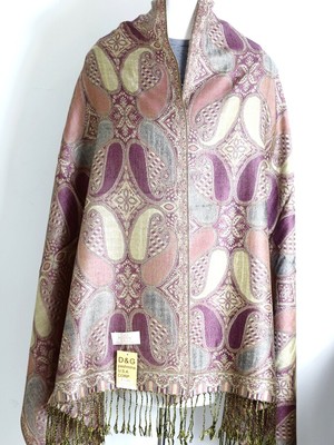 DG Women's Pashmina Scarf Wrap.Paisley Pink Gray Beige.Silk Cashmere*Soft*029