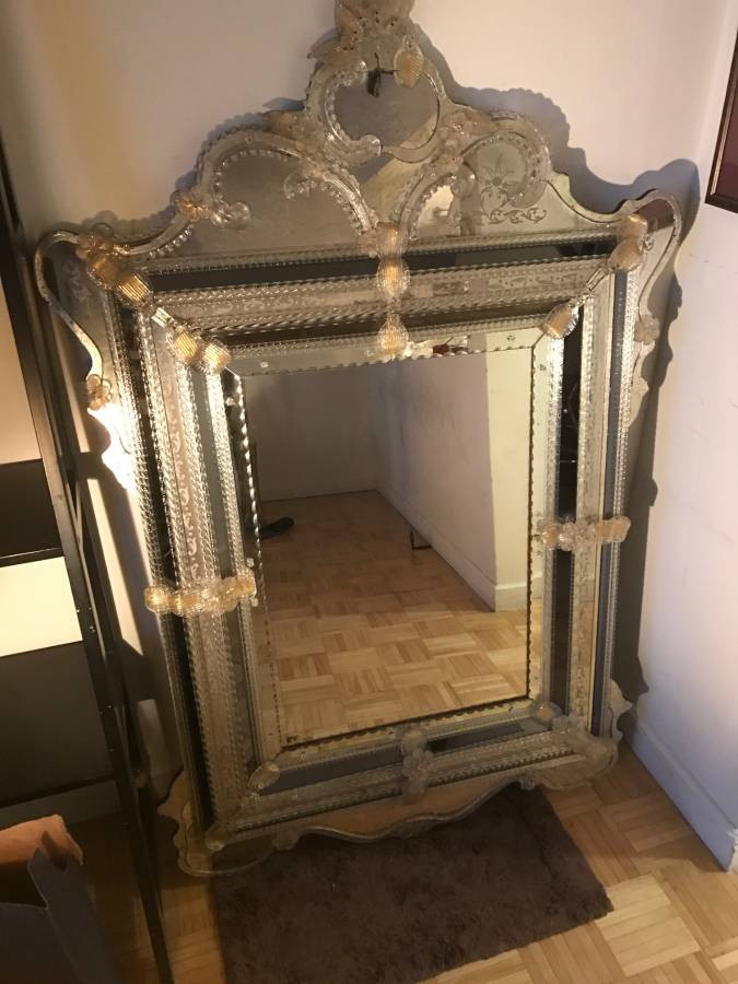 Ongaro Fuga Murano Etched Glass Venetian Mirror Italy Art Floral