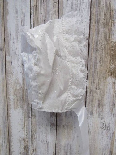Vintage Satin Baby Bonnet White 6-9 Months Christening Baptism Haddad Bros