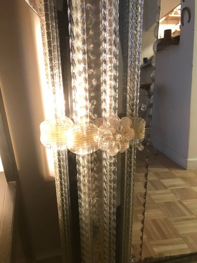 Ongaro Fuga Murano Etched Glass Venetian Mirror Italy Art Floral