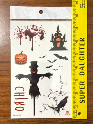Halloween Pumpkin Body Tattoo Scarecrow Blood Dripping Crows Ravens Black Bird