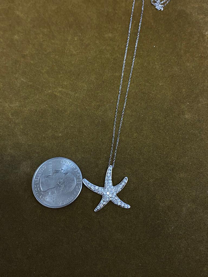 Pre-owned Morris 0.55 Carat Natural Diamond Starfish Necklace Pendant 14k White Gold 18'' Chain