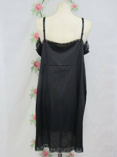 Vintage Vanity Fair Plus Size Slip Size 46 Black Sheer Nylon 38