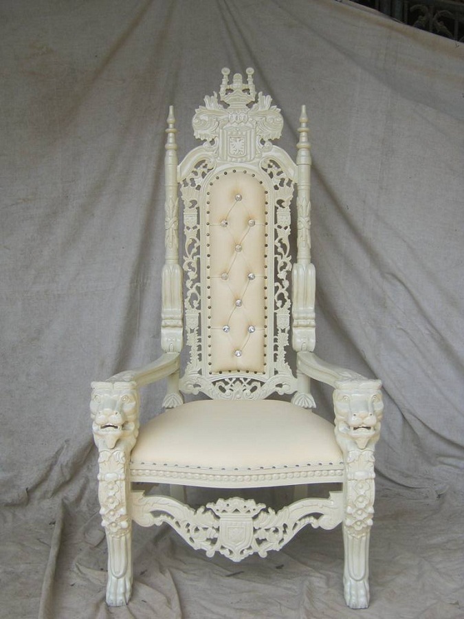 BRAND NEW Lion King Throne Chair Ornate French in Ivory White for Asian