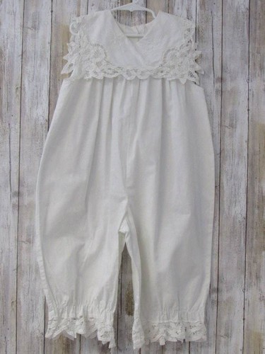 GIrls White Romper 1pc Outfit Size 6 Lavender Blue Battenburg Lace Heirloom Vtg