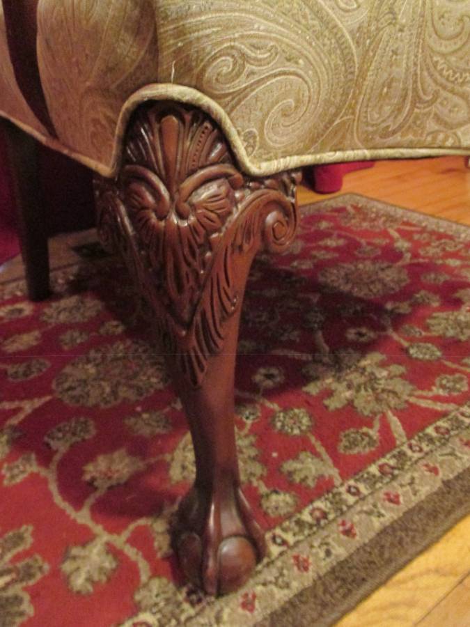 Chippendale Style Solid Mahogany Pair Ball & Claw Open Arm Chair