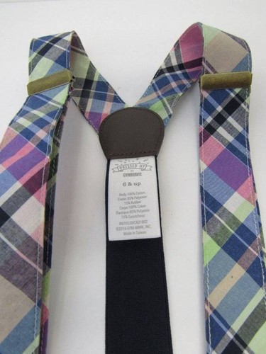 New Boy's Suspenders Gymboree Size 6 Up Pink Blue Plaid Madras