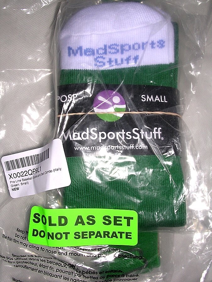 Mad Sports Stuff TCK Pro Line YOUTH SMALL Baseball Socks, LARGE Belt Kelly Green