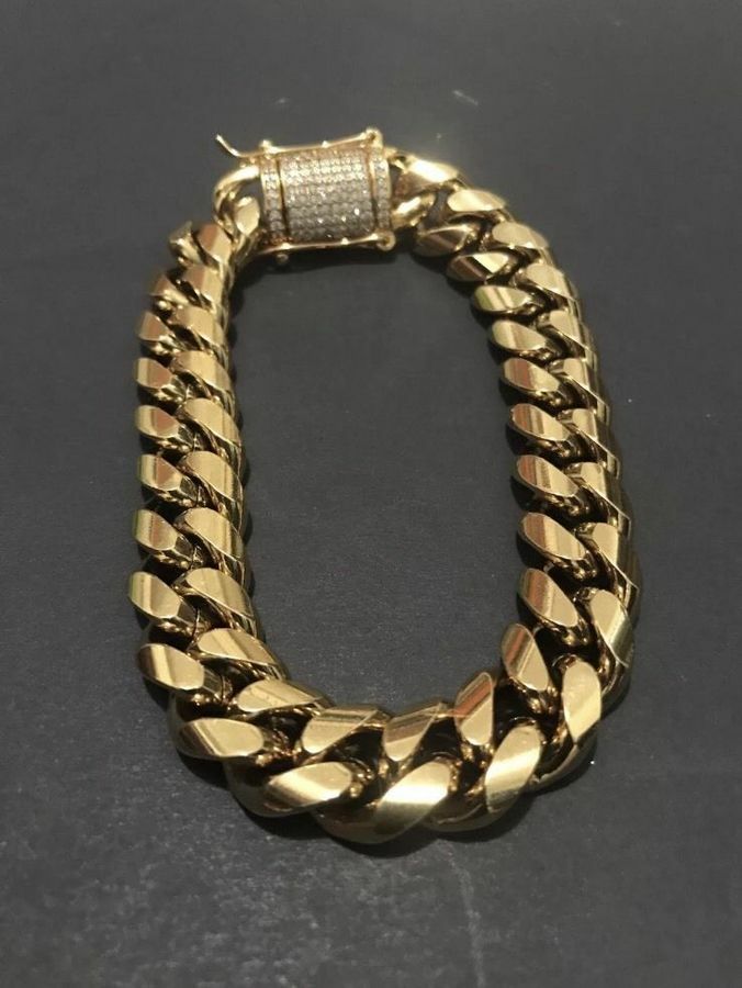 Pre-owned Online0369 0.25cts Rd Cubic Zirconia Mens Miami Cuban Link Bracelet 925 Over Silver In White