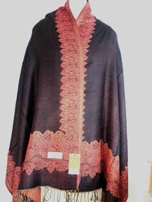 DG Women's Pashmina Scarf Shawl Warp Paisley Black Red ,Silk Cashmere*Soft
