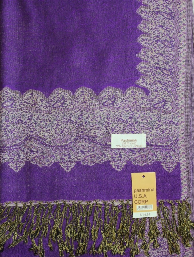 Women's Pashmina Scarf Shawl Warp Paisley Purple Beige ,Silk Cashmere*Soft