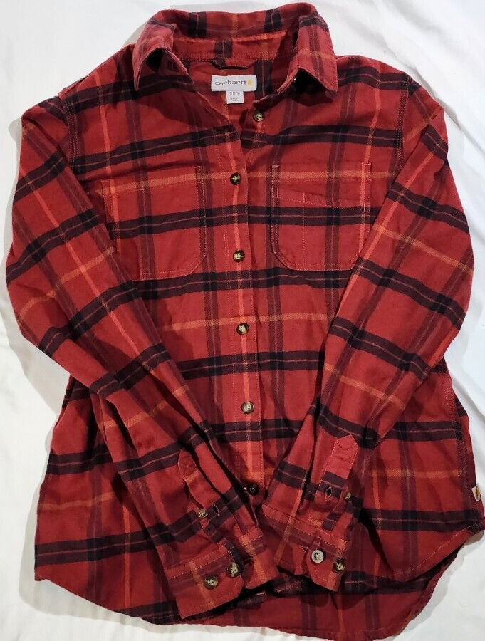 ✅ Carhartt Shirt Womens Small Red Plaid Flannel Rugged Flex Hamilton 103226 602