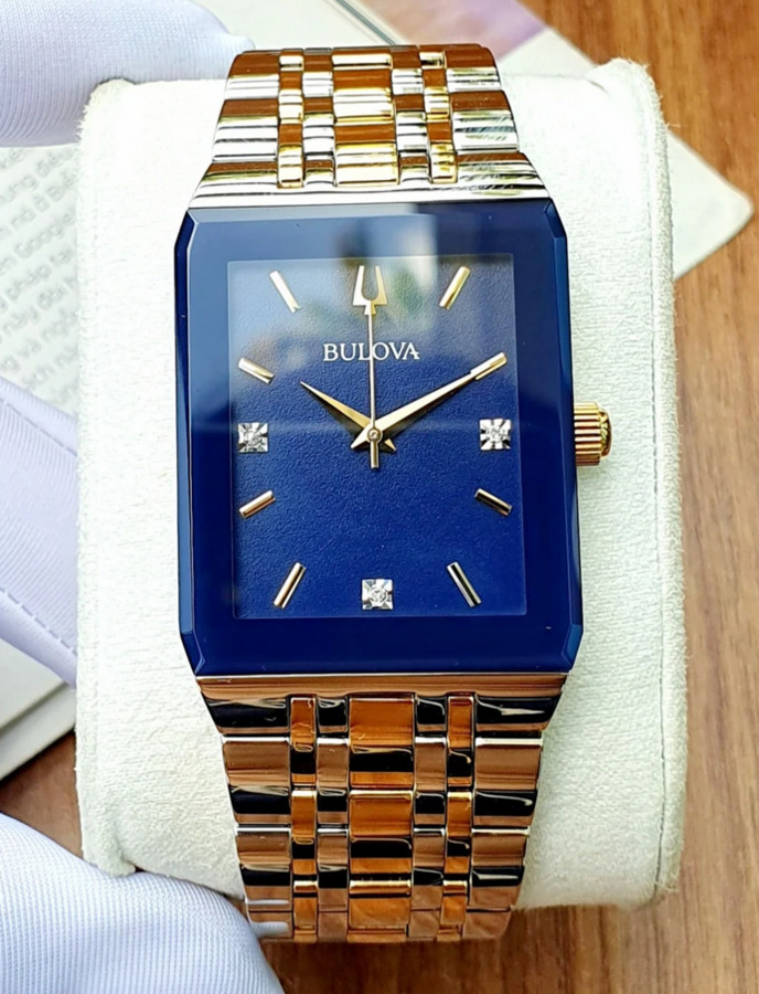 Pre-owned Bulova Quadra Dual Tone Blue Dial Men's Watch 98d154