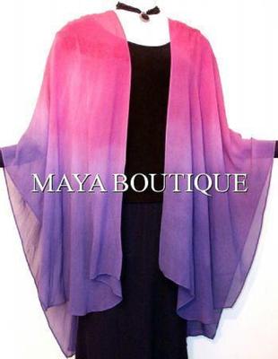 Pre-owned Maya Matazaro Hand Dyed  Silk Chiffon Cape Ruana Caftan Wrap Magenta Purple Ombre In Pink
