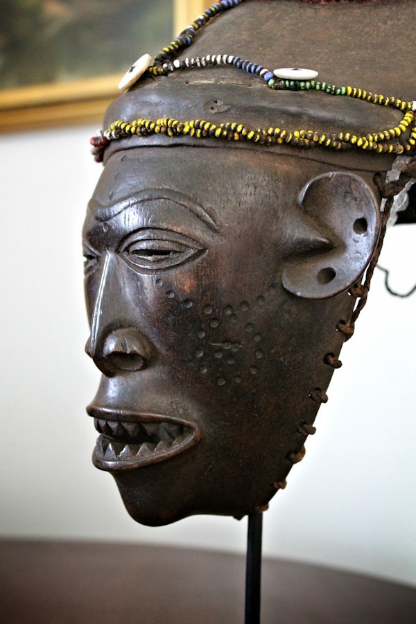 COMPELLING LWENA PWO MASK w/BEADED LEATHER HELMET ~ African Art / DR Congo