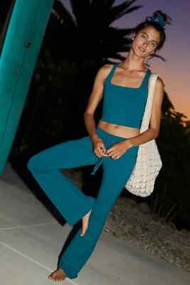 Free People Movement So Simple Flares Spruced Up Leggings Teal Blue Womens Large
