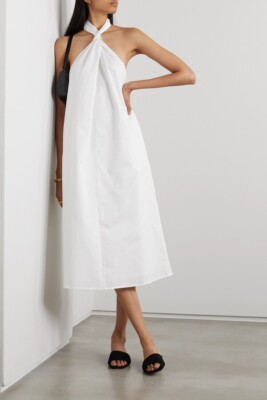 Anine Bing Halter Midi Dress White Cotton Pockets Twist Detail Size M rrp $439