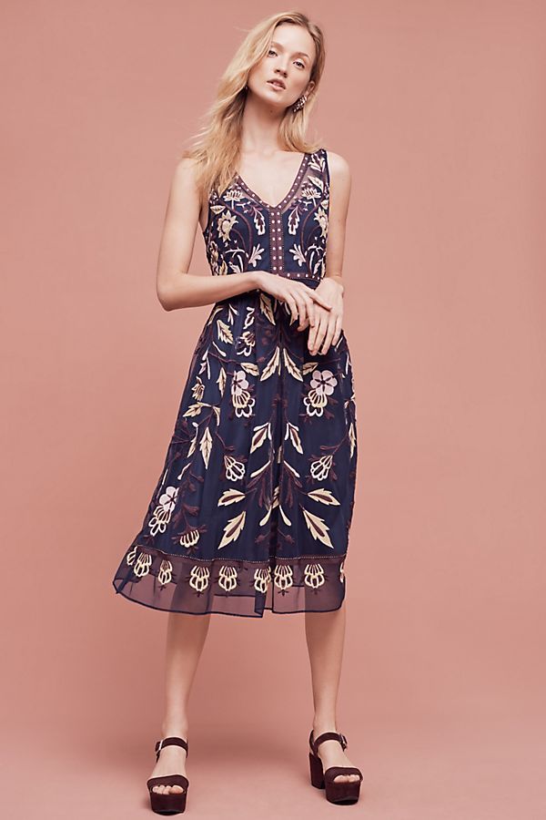 Pre-owned Moulinette Soeurs Anthropologie  Embroidered Alicante Dress, Sz 0, 2, 10 $268 In Blue