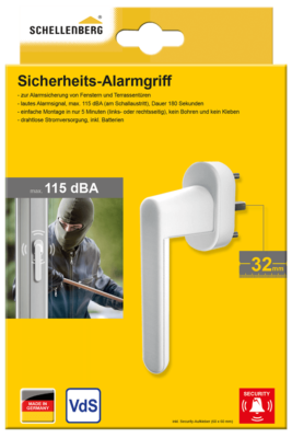 Schellenberg Sicherheits-Alarmgriff für Fenster und Balkontüren, lauter Alarm 