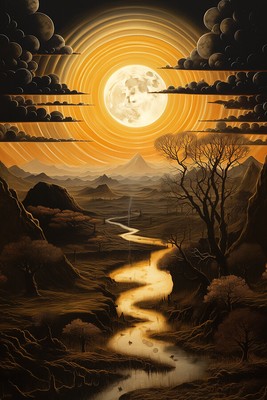 MOON LANDSCAPE FINE ART PRINT, Magical Forest Wall Decor, Fantasy  River Poster