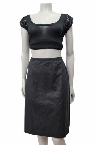 MIU MIU LEATHER SKIRT FW1998 Size 40 Black Pleated Knee MIU MIU LEATHER SKIRT FW1998 Size 40 Black Pleated Knee