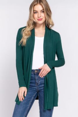 Women's Open Front Long Sleeve Thigh or Knee Length Cardigan Soft Rayon Blend