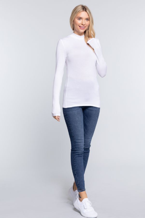 Women's Mock Turtle Neck Rayon Long Sleeve Top Soft Stretch Classic Fitted Shirt