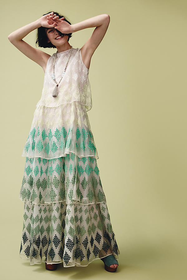 Pre-owned Anthropologie By Not So Serious Embroidered Cypress Maxi Dress Size S In Multicolor