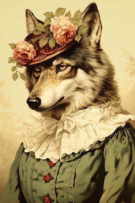 Victorian Wolf Fine Art Print, Animal Portrait, Werewolf Poster Dark Gothic Art