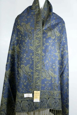 NEW DG Pashmina Scarf Shawl Wrap Paisley Blue Black Camel Cashmere Silk 