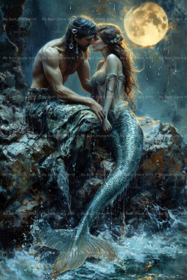 PIRATE AND MERMAID ART PRINT, Decor Siren Poster, Magical Ocean Artwork C801