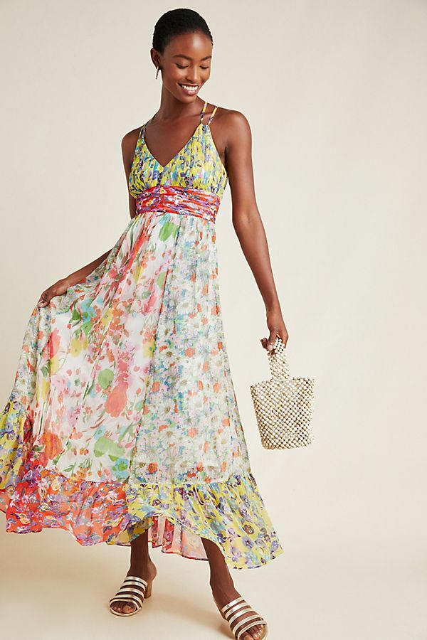 Pre-owned Anthropologie Malibu Floral Maxi Dress Sheer Size 2 In Multicolor