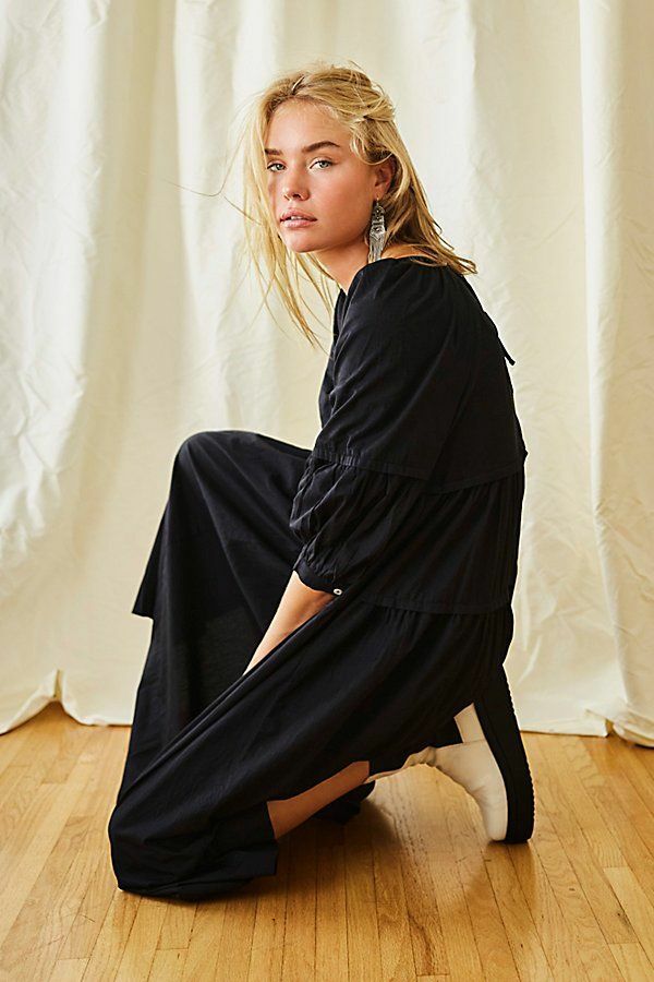 Free People Syd Poplin Oversized Midi Dress, Black, X-Small, RRP $98