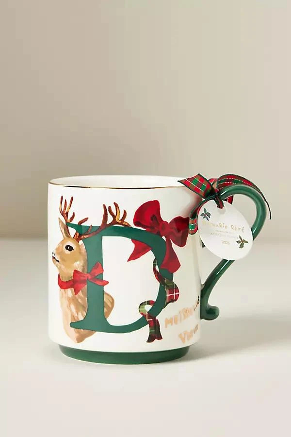 NEW Anthropologie NATHALIE LETE Stoneware Holiday Monogram Mug Letter D 2025