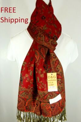 NEW DG Pashmina Corp Women's Scarf Wrap Shawl Fashion Paisley Red cashmere silk 