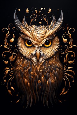 GOLDEN OWL FINE ART PRINT, Dark Fantasy, Animal Wall Decor, Gothic Owl Poster
